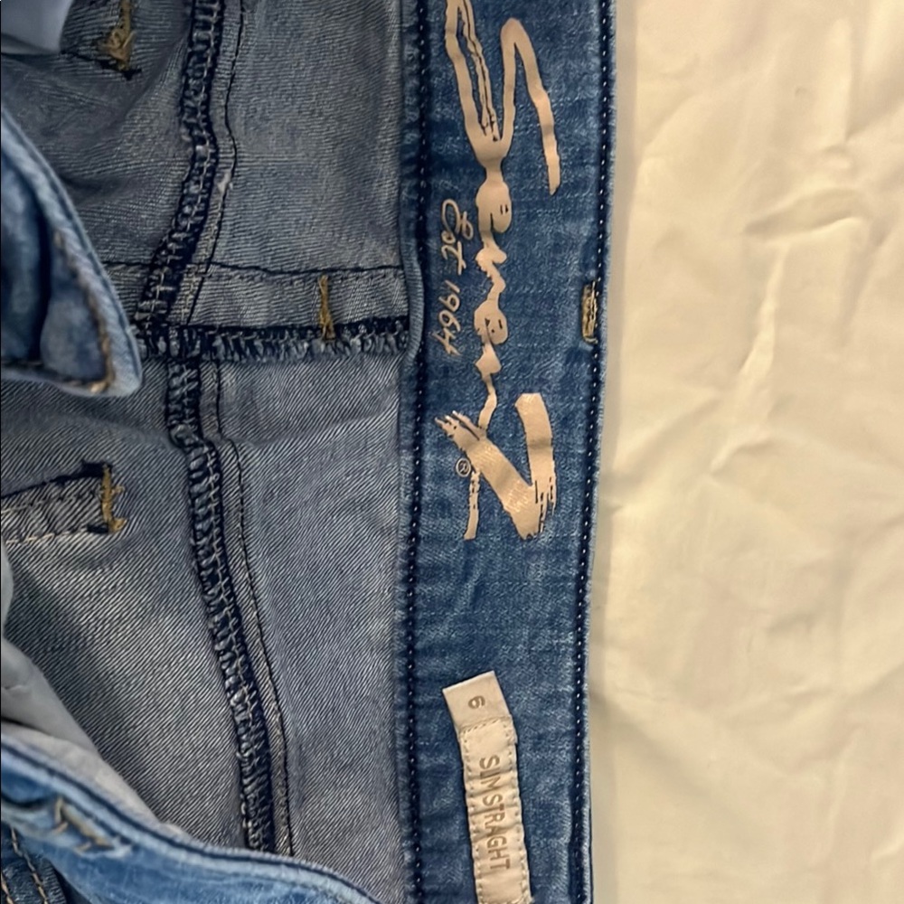 Seven7 Blue Straight Leg Jeans with Distressed Details - Picture 2 of 3